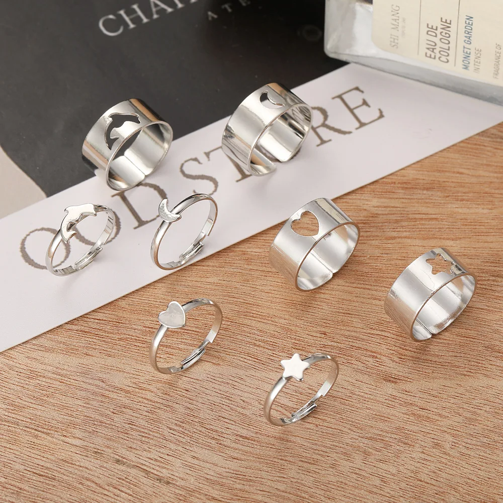 

YW GAIRU Simple Ring Female Niche Tail Ring Pair Ring Open Couple Butterfly Love Star Moon Dolphin Ring Retro Ring