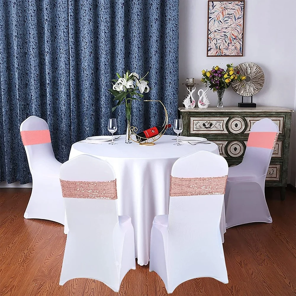 Sashes Elastic Spandex Chiavari Bands Stretch One-sided Sequins Chair Decor For Home Wedding Banquet