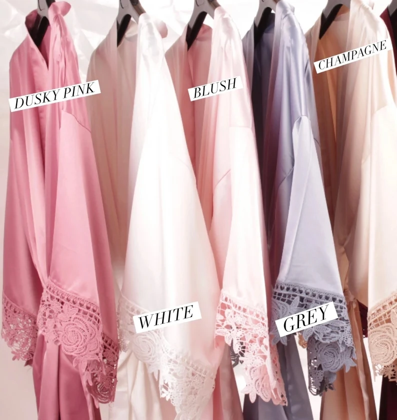 Personalised Bridesmaid Robes Wedding Dressing Gown Foliage Floral Bridal Robes Satin Wedding Satin Lace Detail Bridal Party New