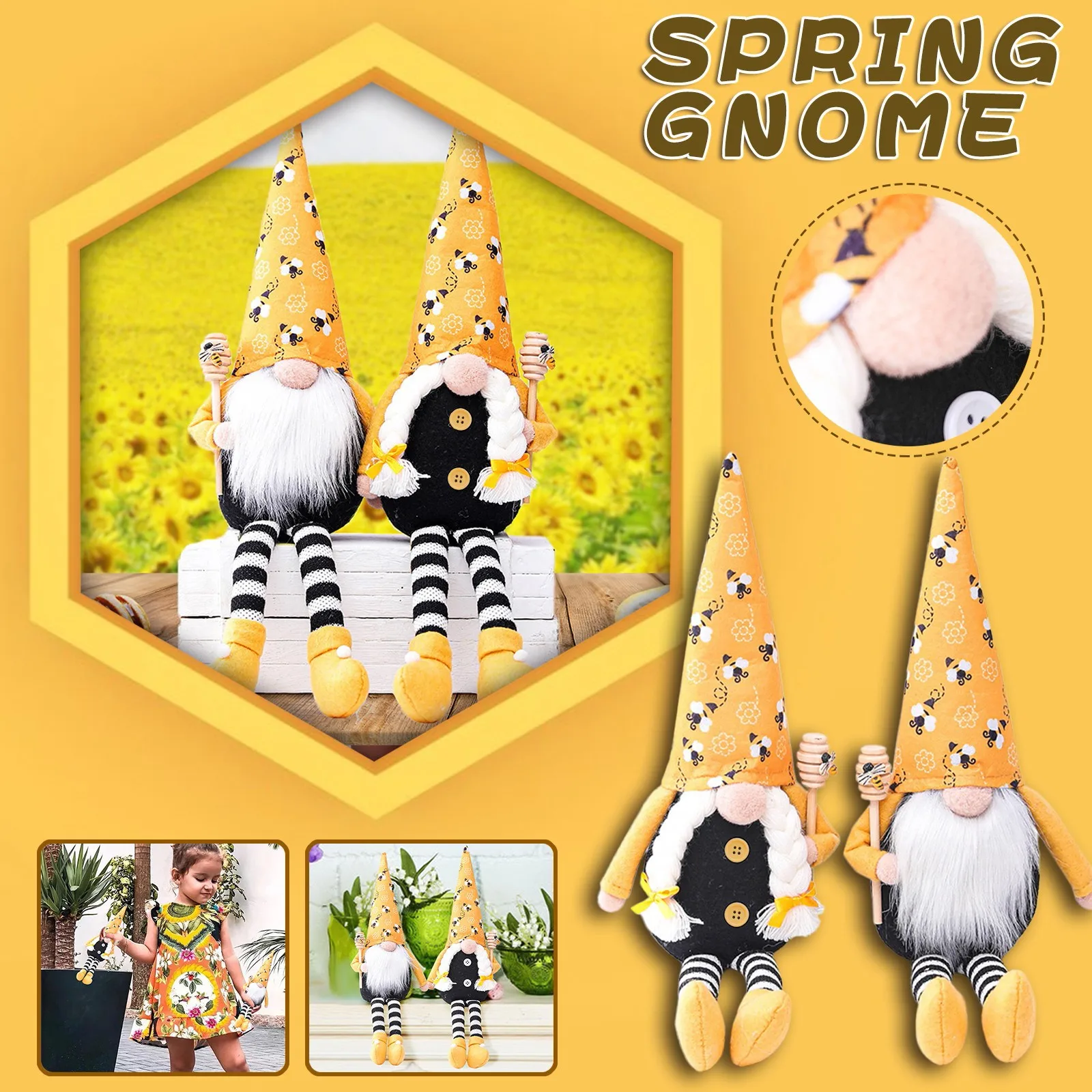 

Holding Nose Sculpture Gnome Bee Swedish Tomte Elfs Bee Honey Striped Home Flute Ornament Second Christmas Together Ornament