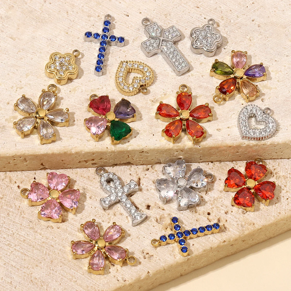 3 шт./лот кубический циркон сердце клевер нержавеющая сталь подвески сделай сам