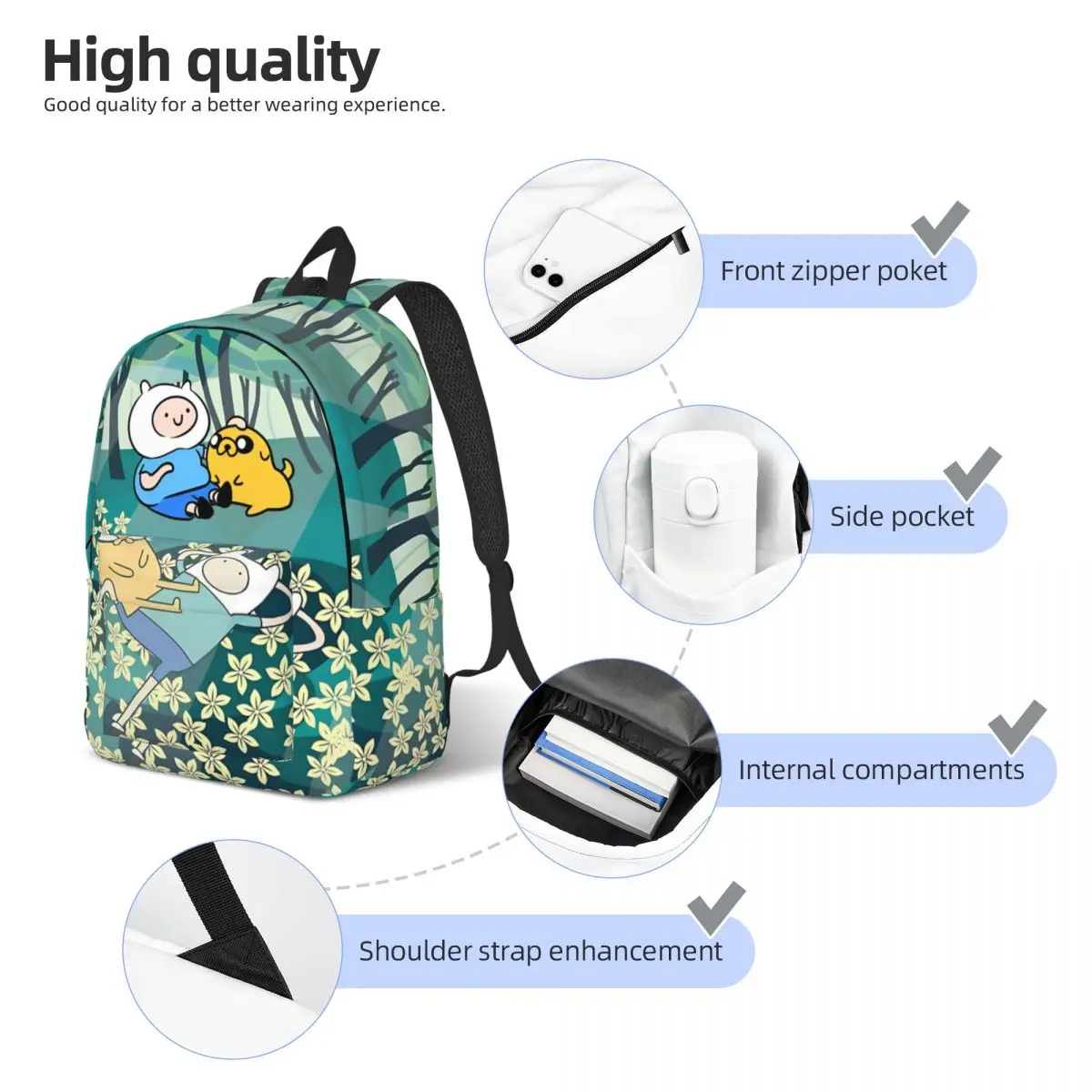 Рюкзак Finn The Human Flowers для детского сада учеников начальной школы приключений сумка