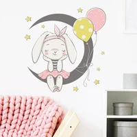 cartoon bunny moon and stars wall stickers for kids room baby room decoration animals wall decals girls boys bedroom wallpaper