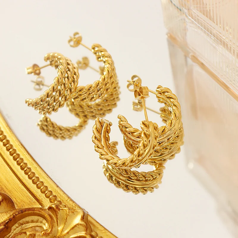 

Retro C-shaped Geometric Earrings Jewelry Plated Gold Stainless Steel Alternative Fashion For Women Accessories Bijuteria 2022