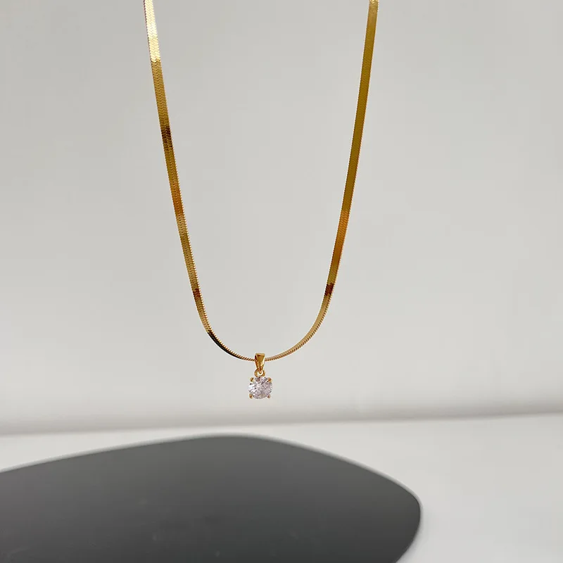 Silvology Real 925 Sterling Silver Upgraded Version Single Zircon Flat Snake Chain Choker Necklace for Women Simple Fine Jewelry