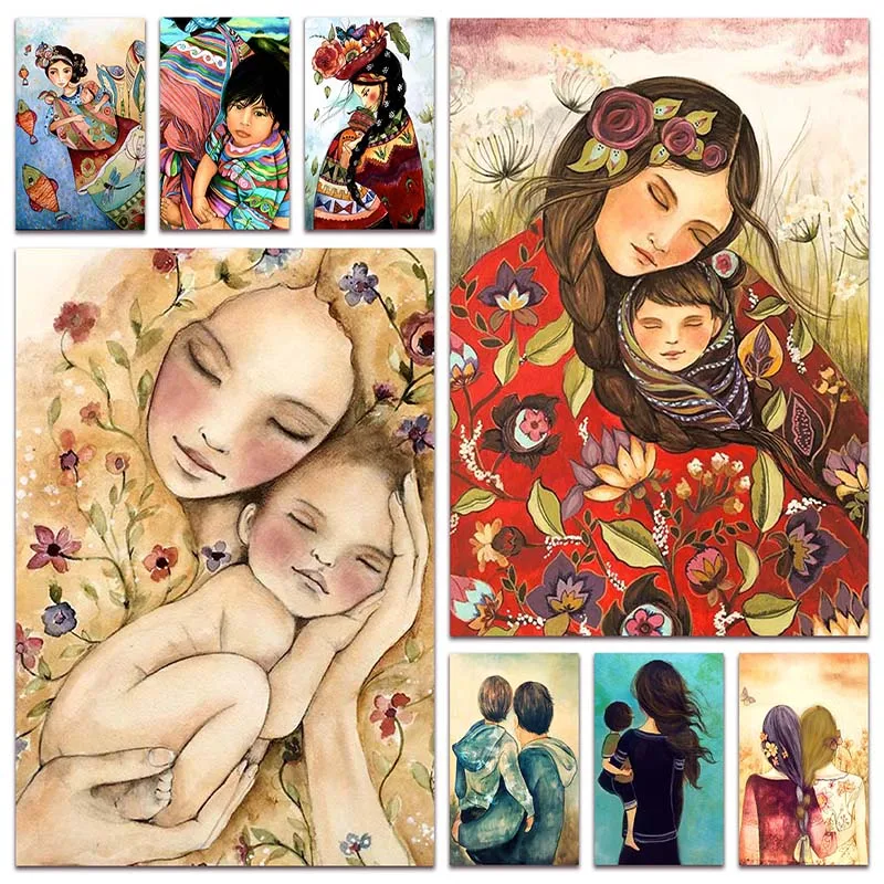 

Алмазная мозаика для мамы, ребенка, ребенка, Набор для вышивки крестиком, картина отца, сына, домашний декор, E080