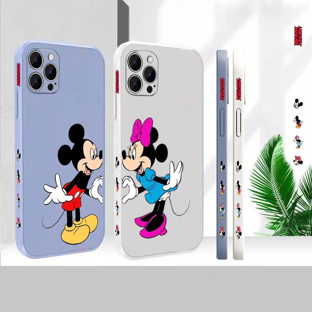 

Liquid Silicone Cover For Apple iPhone 14 13 12 11 Pro Max Mini 7 8 X XS XR SE Plus Cute Mickey Minnie Mouse Phone Case Funda