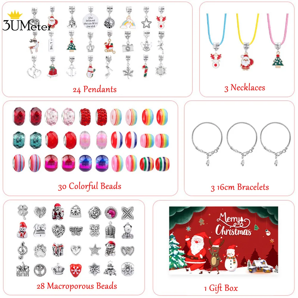 

Christmas Advent Calendar Bracelet Christmas Box Set Children's Personality Christmas DIY Jewelry Santa Beaded Bracelet Gift Box