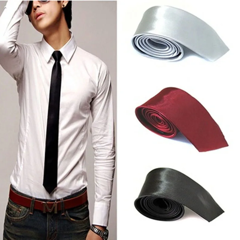 

Модный Элегантный однотонный галстук для мужчин, повседневный тонкий простой мужской однотонный галстук, шелковый галстук для вечеринки или свадьбы