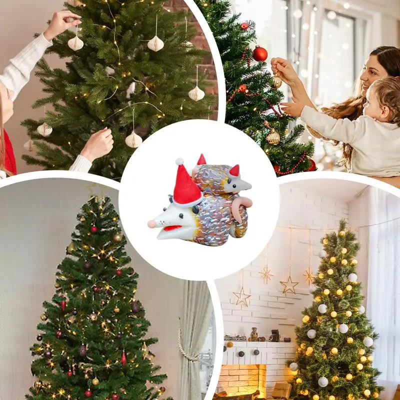 Смола Опоссум Настольное украшение Коллекция фигурок опоссума из красной шляпы