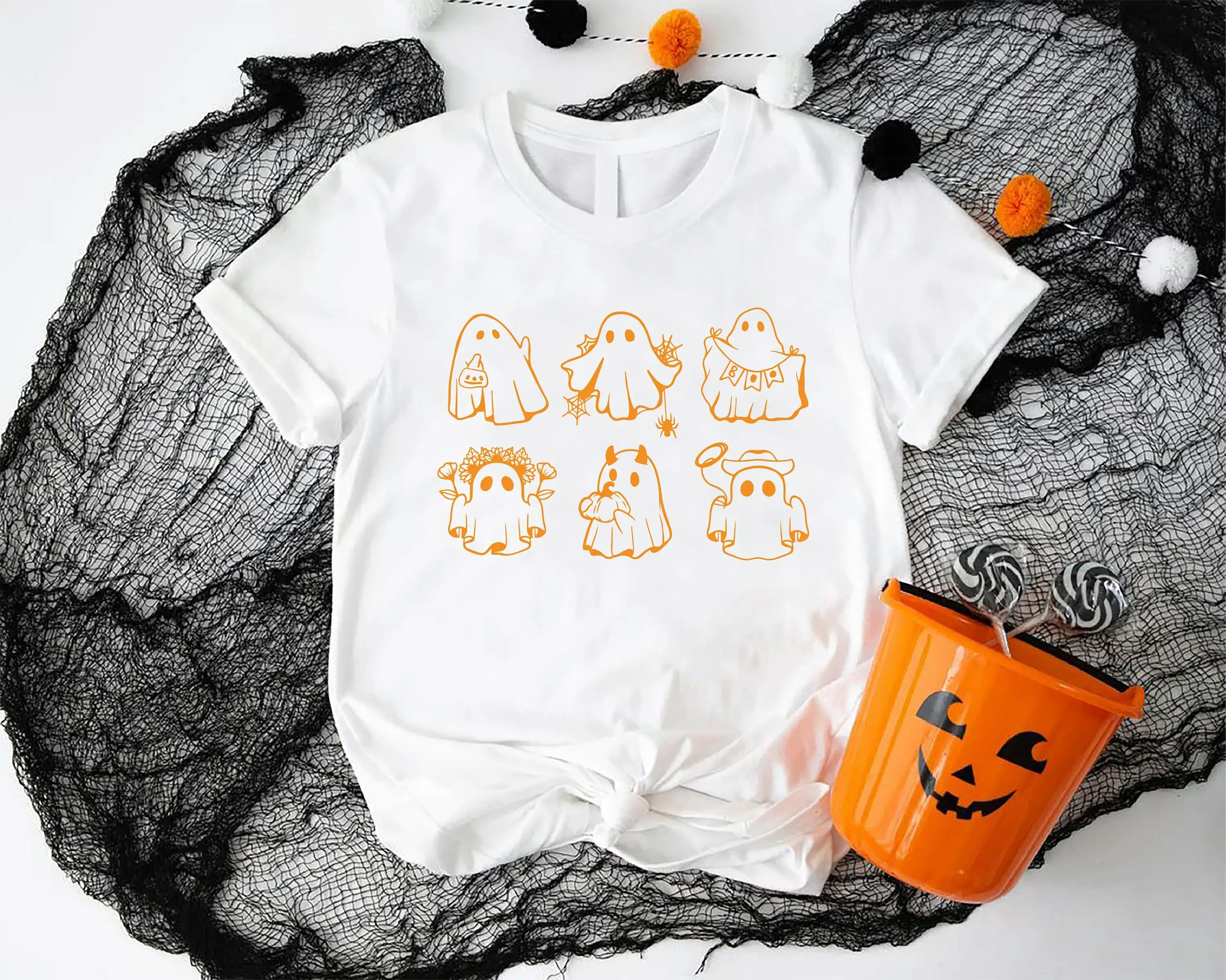 Милые призраки трюк или жизнь в костюмах футболка забавный очаровательный