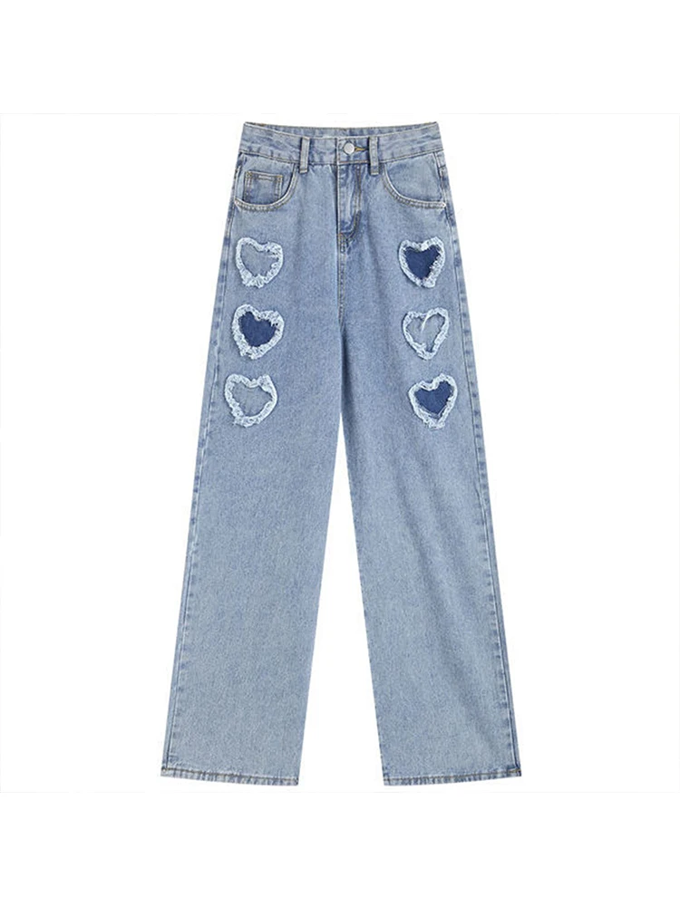 

Y2K Fashion High Waist Harajuku Blue Straight Jeans Pants Korean Women's Wide Leg Baggy Denim Trouser Street Female Clothes