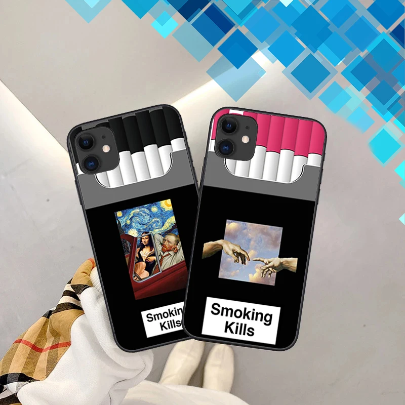 

Letter Smoking Kills painting art Phone Cover For iPhone 11 12 13 Pro Max X XR XSMax 6 6S 7 8 Plus 13Mini Soft Silicone TPU Case