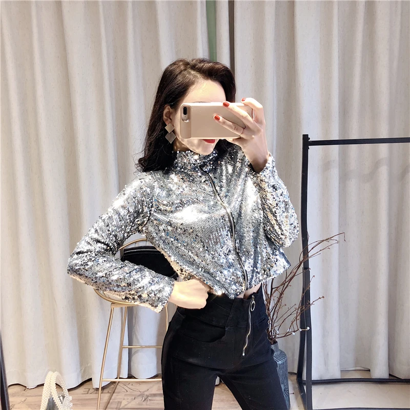 

2023 Sequin Short Coat Zipper Tangdi Sweet Cool Fashion Free Shipping