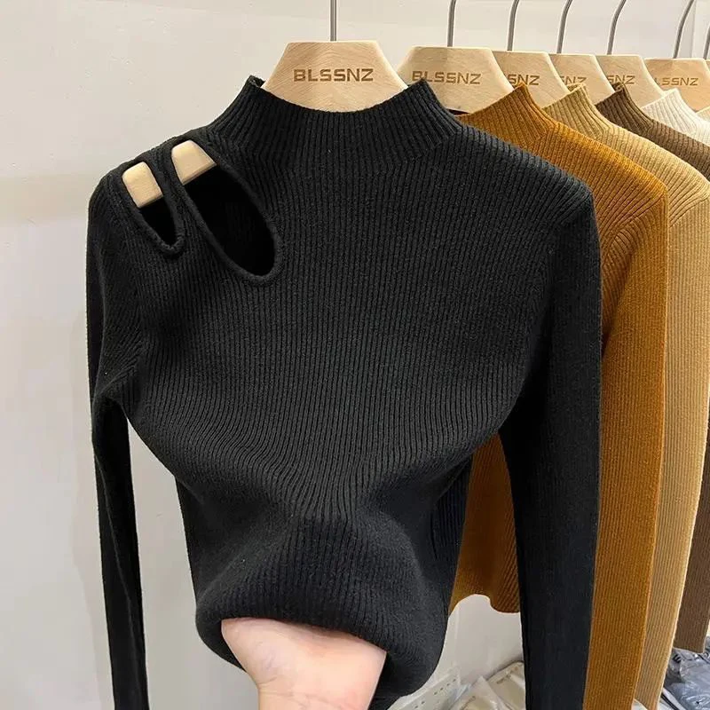 

Autumn Winter Sexy Hollow Out Women Sweaters Tops Slim Vintage Jumper Soft Warm Pull Female Casual Pullover Knitted Sweater