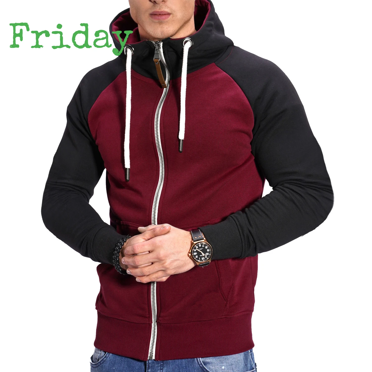 

Retro Turtleneck Raglan Sleeve Sweater European Color Matching Plus Velvet Cardigan Male Coat Urban Fashion Hooded Sweatshirts