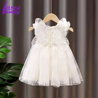 children designer cute polka dot dress toddler girl summer clothes lace butterfly wing white dress for kids girls tulle robe