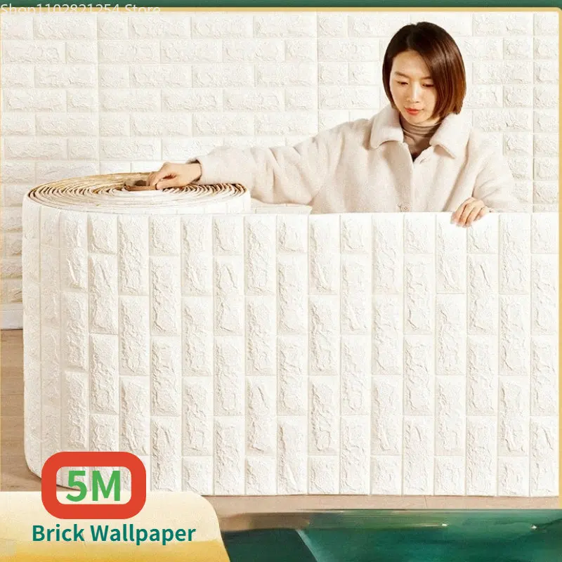 

1/3/5m Roll of Continuous Brick Waterproof and Moisture-proof Self-adhesive 3D Wall Sticker TV Wall Decorative Background Board