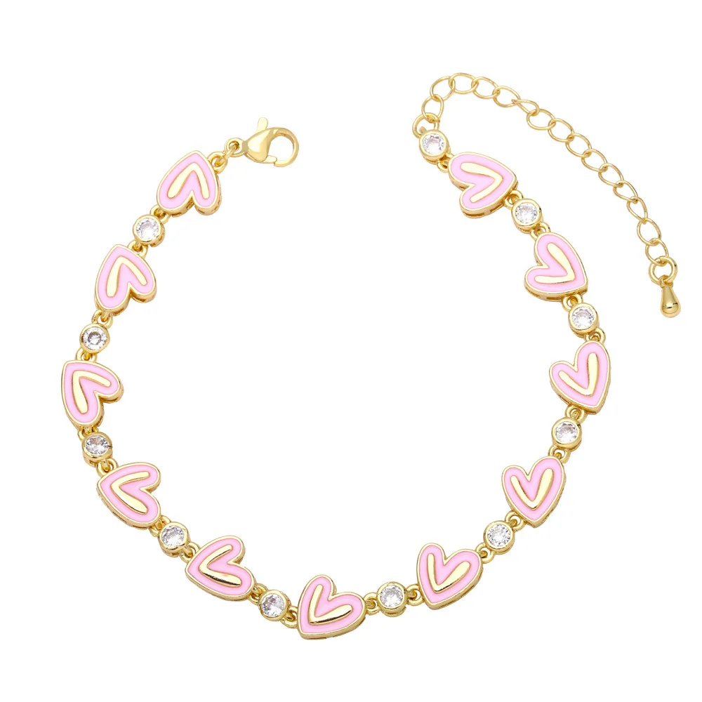 Модные Позолоченные Красочные эмалевые блестящие браслеты с любовным сердцем и