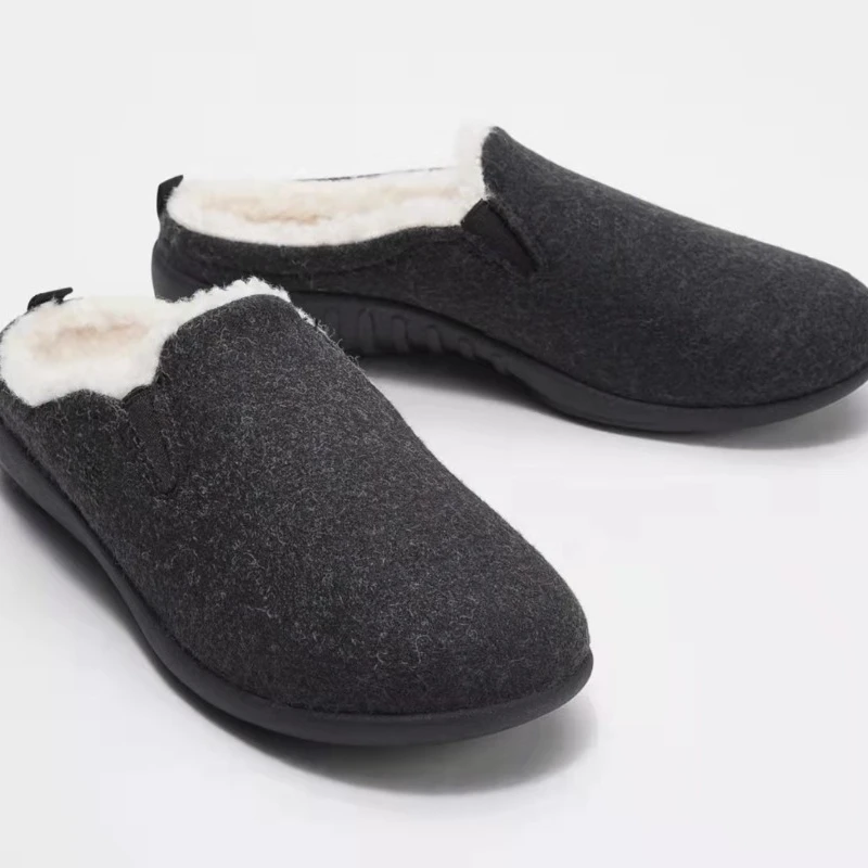 

Женские зимние теплые тапочки, однотонные туфли с закрытым носком, на низком каблуке, из флока, лидер продаж 2023