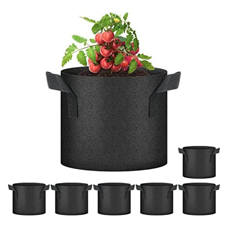 

7-Pack 7 Gallon Grow Bags Aeration Nonwoven Fabric Plant Pots With Handles, Heavy Duty Gardening Planter For Potato