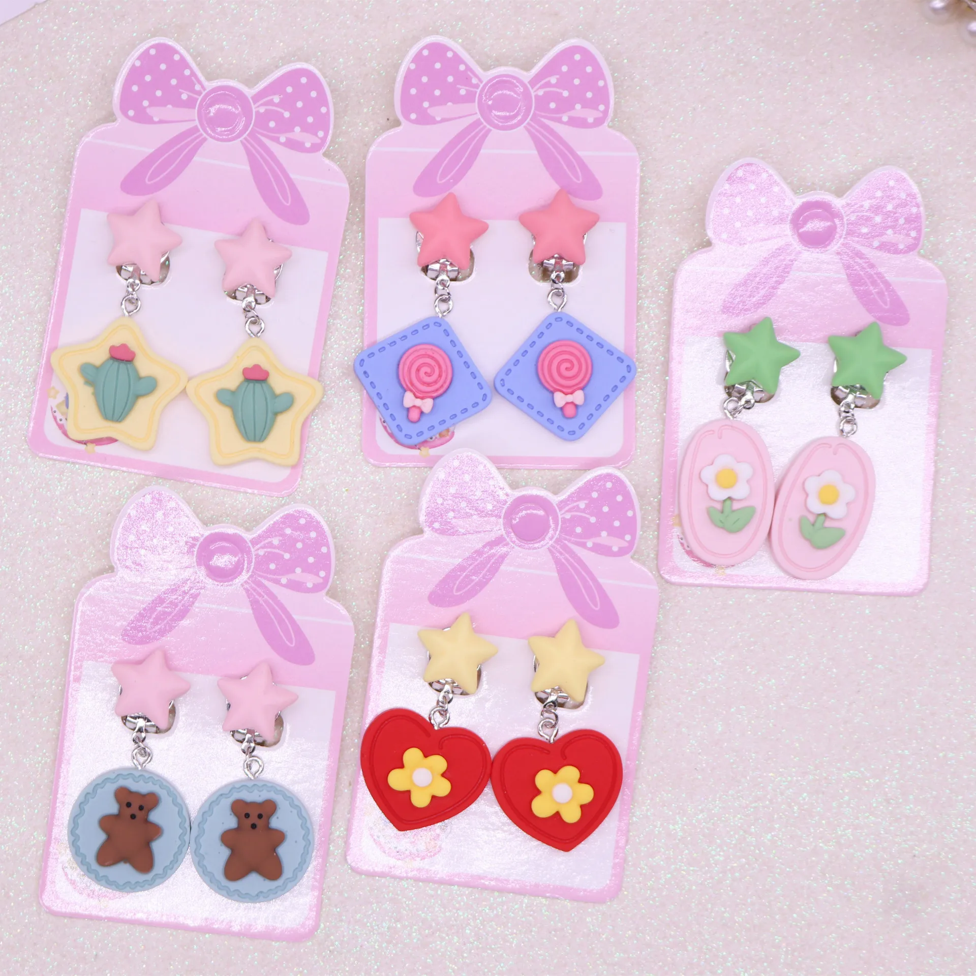 

Cute Kids Little Girls Clip On Earrings No Pierced Dangle Pearl Animals Star Flower Heart Girls Children Earrings