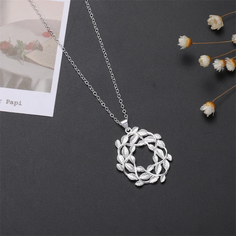 

BATYYINY 925 Silver Geometric Circular Leaf Pendant For Men And Women Necklace Glamour Jewelry Party Engagement Gift