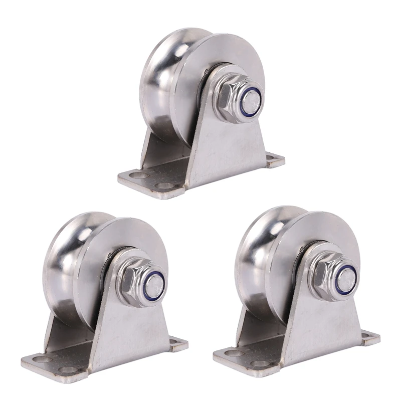 

3Pack U-Type Stainless Steel Pulley Block Mute Bearings Groove Sliding Roller Track Wheel