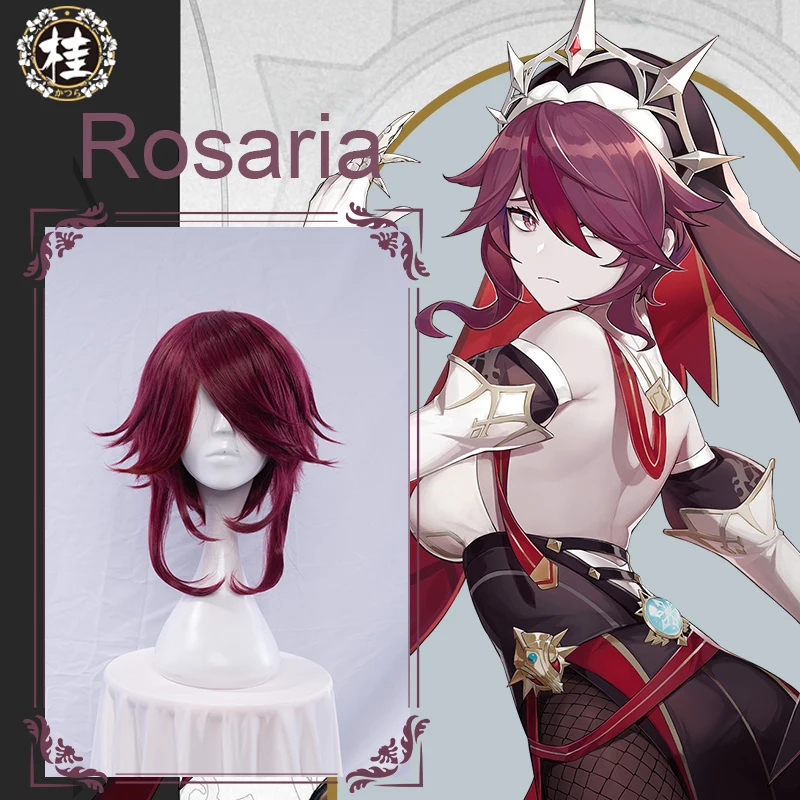 

UWOWO Game Genshin Impact Cosplay Rosaria Wig Rosaria Short 35cm Heat Resistant Synthetic Cosplay Hair