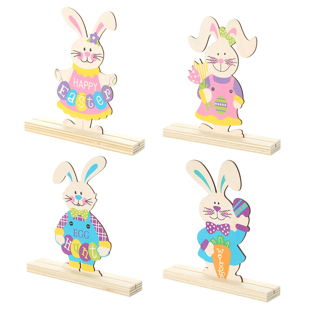 

4pcs Easter Themed Design Wooden Crafts Bunny Wooden Decorations for Home Office
