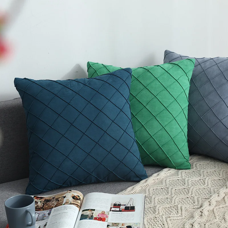 

30x50/45x45cm solid color grid pattern suedep pleated cushion cover pillowcase sofa chair lattice backrest pillow cover