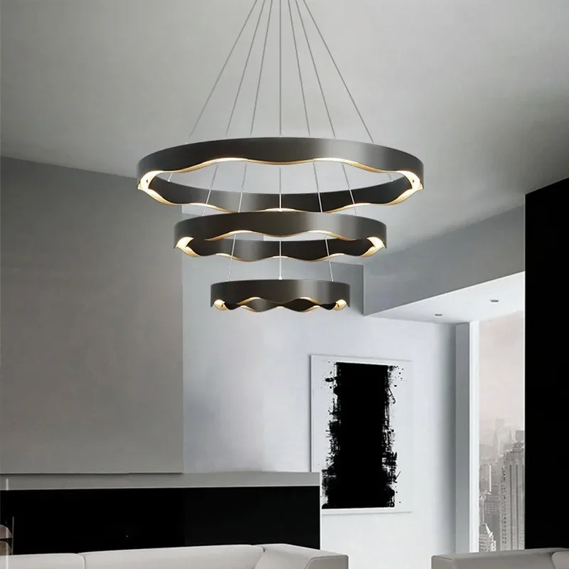

Living Modern Smart Dimmable Art Led Chandelier Pendant Lamp Light home Decor Nordic Painted Ring Suspend Foyer Luminarias gold