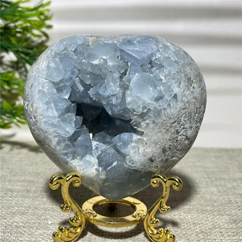 

Celestite Natural Druzy Heart Quartz Crystal Home Decoration Collection Voog Mineral Gemstone Geode Specimen Feng Shui Healing
