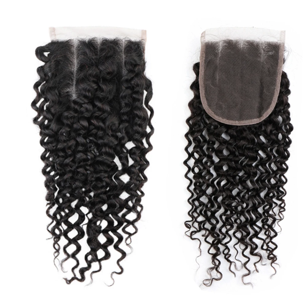 Mongolian Afro Kinky Curly Bundles with Closure Brazilian Hair 4x4 Lace Frontal Weave Bundles with Closure Human Hair for Women