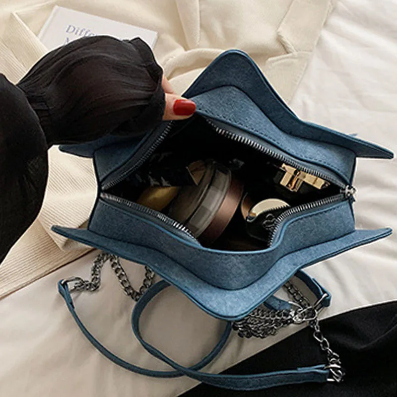 Creative Pentagram Backpack Women New Embroidered Letter Backpack Fashion Denim Shoulder Bags Commuter Storage Satchel Versatile