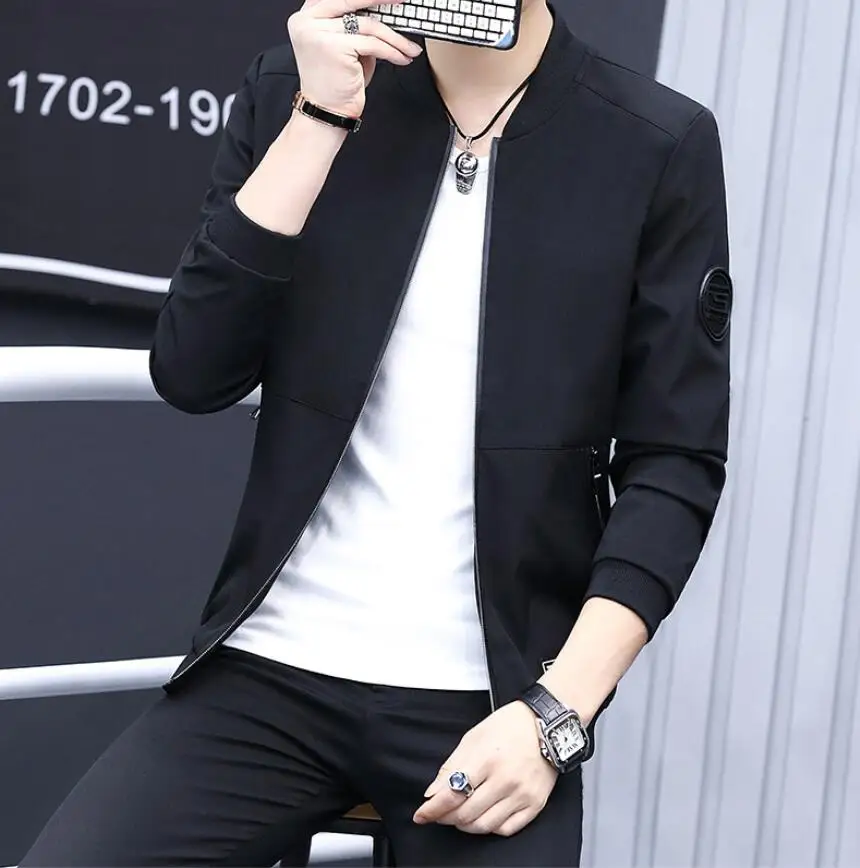 

Новинка 2019 года, весна-осень, Повседневная однотонная Модная приталенная мужская куртка-бомбер, мужская бейсбольная ветровка, мужская куртка