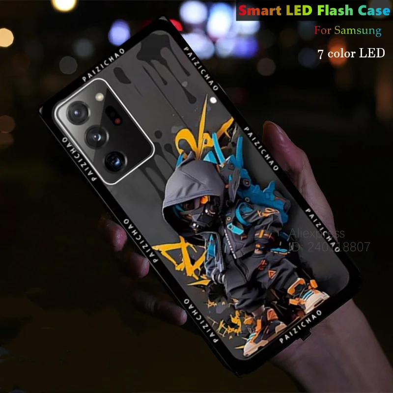 Фото Чехол со светодиодной вспышкой в стиле аниме для Samsung Galaxy S25 S24 S23 S22 Ultra Plus S21 S20 FE, стеклянная светящаяся задняя крышка №1