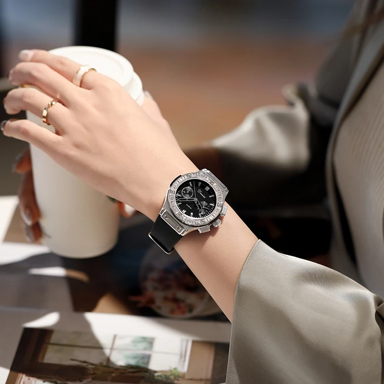 Luxury Diamond Crystal Ladies Sport Silicone Chronograph Quartz Watch for Women Creative Fashion Clock Dress Wristwatches enlarge