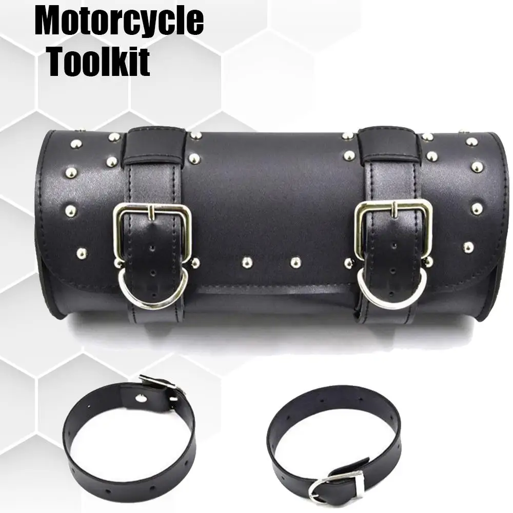 

Motorcycle Black Tool Bag Front Forklift Handlebar Saddle Bucket Punk Chrome Spike Tool Kit Large Capacity Motorcycle