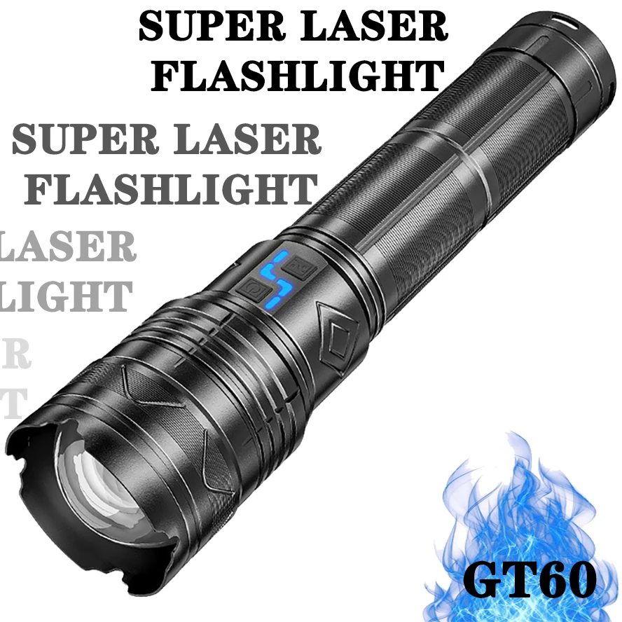 GT60 Self Defense Flashlight World's Most Powerful Camping LED Rechargeable Lamp  Electric Teaser High Power Lantern Torch Light