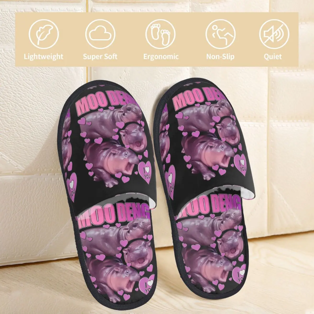 Зимние домашние тапочки Moo Deng знаменитый ребенок пигми бегемот аксессуары