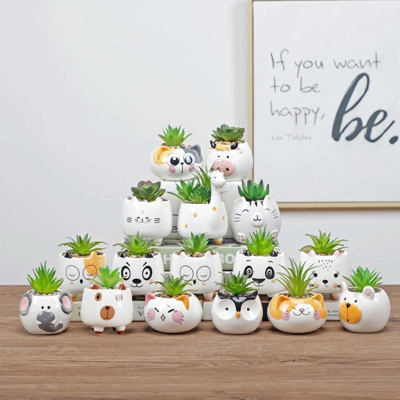 

Cute Plants Flower Pot Ceramics Succulent Planter Flower Vases Mini Cat Head Planter Flower Garden Decoration for Home