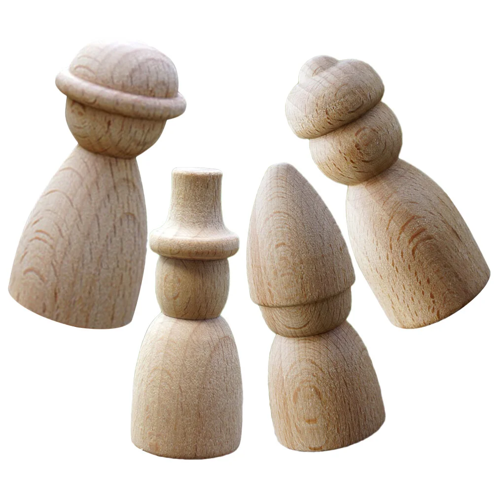 

Round Cap Unfinished Wooden Dolls Unpainted Pegs People Micro Landscape Decor Miniature