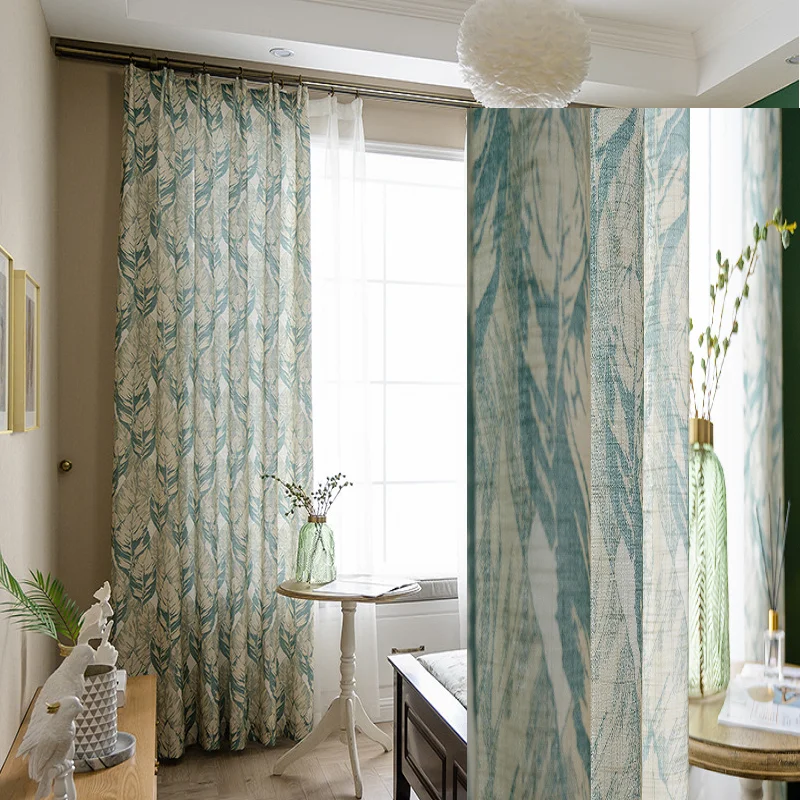 

Американские шторы, однотонные полузатемненные хлопковые и льняные занавески в форме больших листьев, кофейно-зеленого цвета, для гостиной и спальни