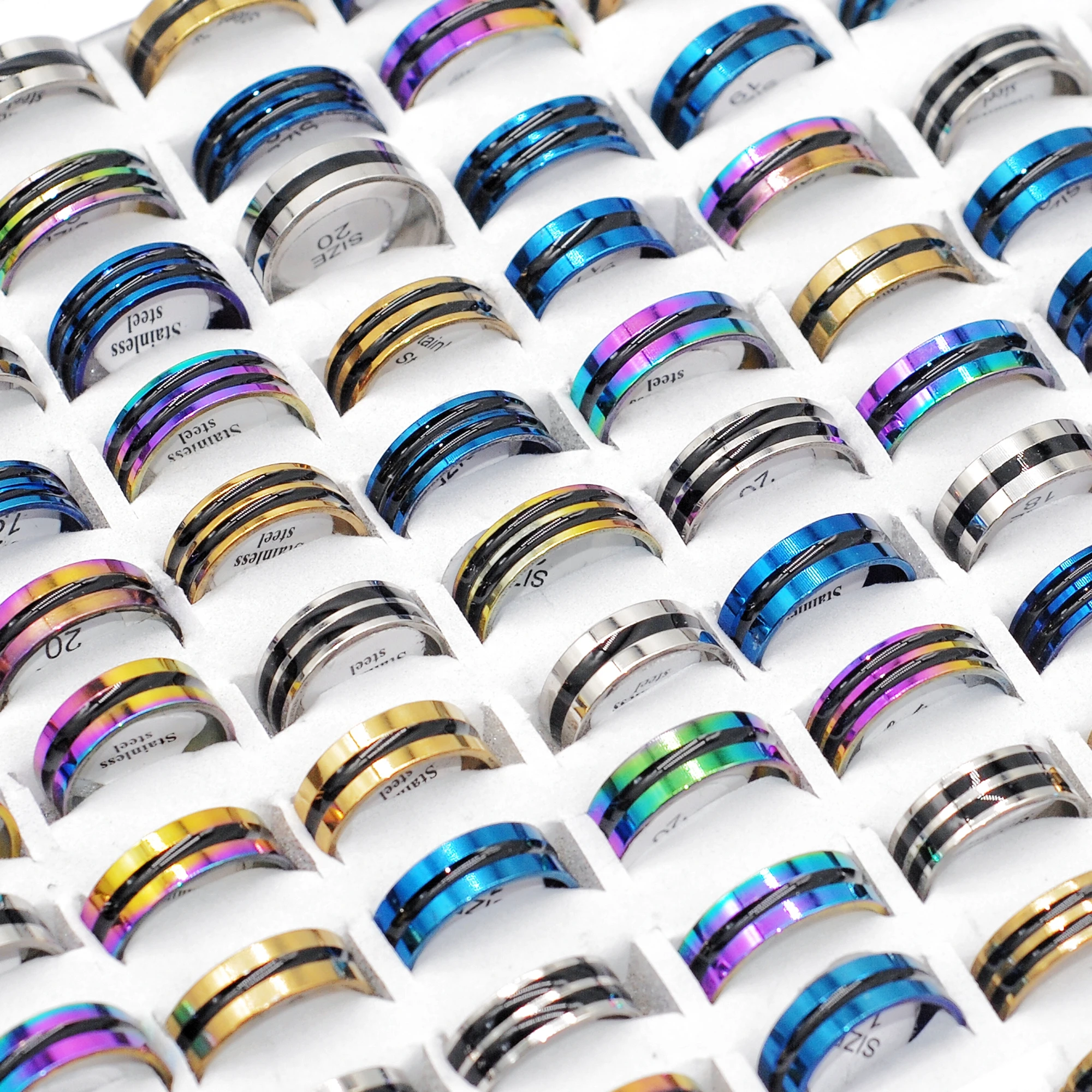 

Wholesale 100pcs/Lots Assorted Men Band Rings Bulk Stainless Steel Drop Oil Wedding Fashion Rock Finger Jewelry Gift Accessories