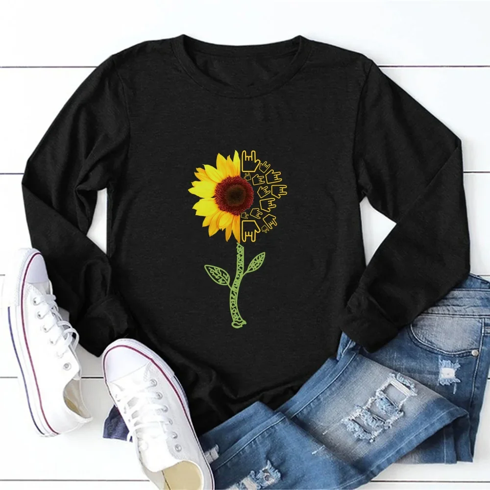 2020 женская свободная футболка с круглым вырезом и длинными рукавами принтом