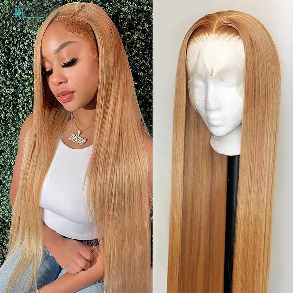 Allove Honey Blonde Lace Front Wigs For Women Brazilian #27 Colred Wig Transparent Straight Lace Closure Wigs Pre Plucked