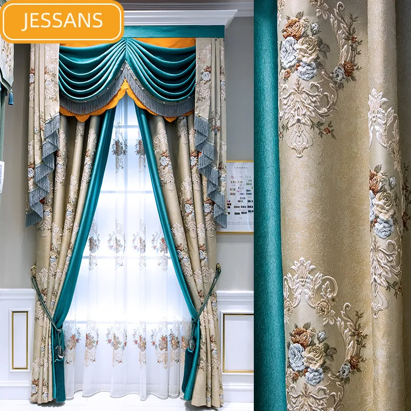 

High-end Luxury European Embossed Jacquard Curtains Blackout Curtains for Living Room Bedroom Curtain Head Villa Home Decoration
