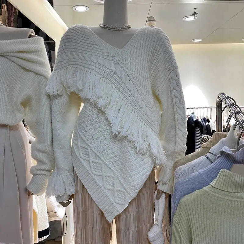 Женский трикотажный пуловер свитер с полуоткрытым V-образным вырезом 2022 женское