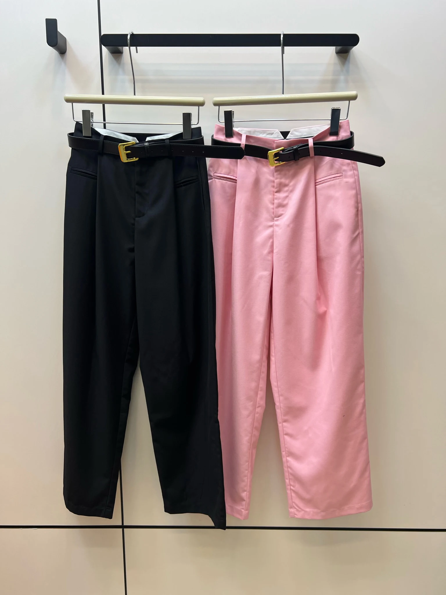 New collocation belt high waist wide leg pants casual pants simple fashion show thin everything